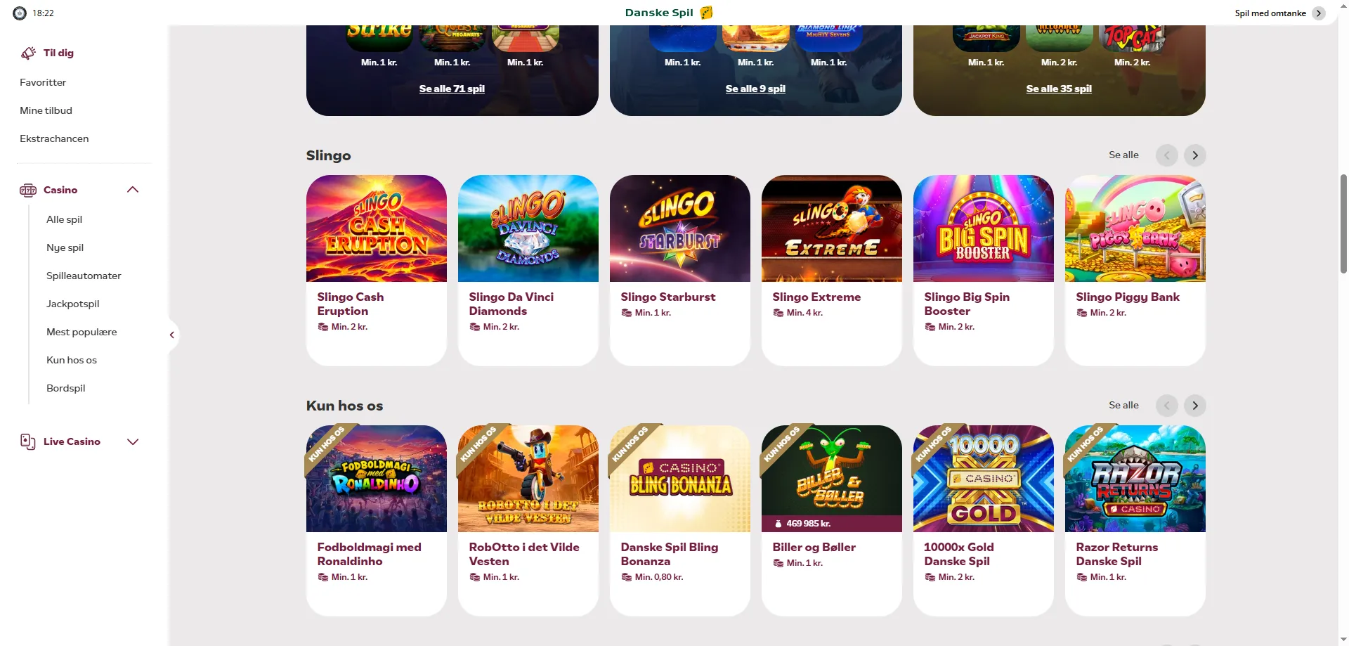 DanskeSpil Casino spilleautomater med høj RTP og varieret volatilitet