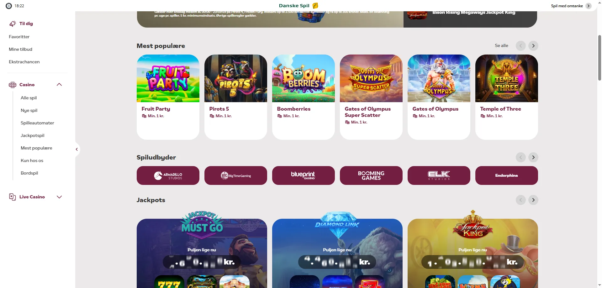 Populære online slots og casinospil hos DanskeSpil Casino
